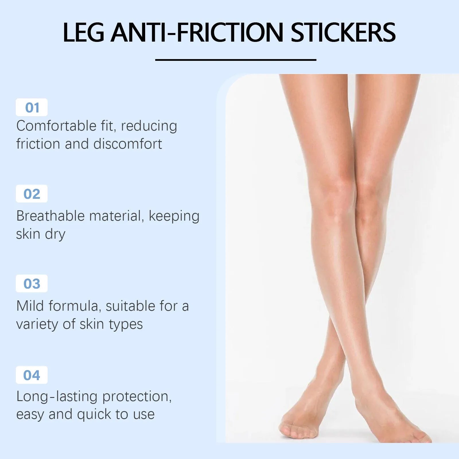 Pack of 10 leg anti-wear patches with skincare ingredients for daily use