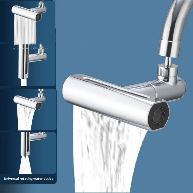 Silver Feiyu Waterfall Dragon Head faucet booster with universal rotation and single handle dual control on a sink