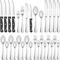 24-piece stainless steel tableware set in black, modern minimalist cutlery with mirror polish finish