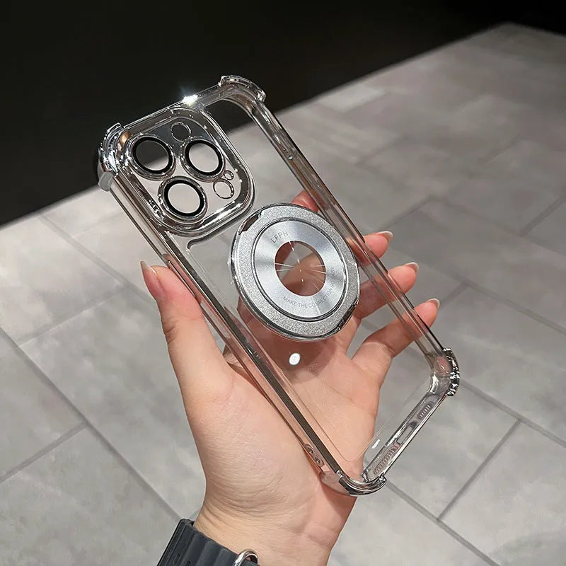 Magnetic rotatable ring bracket drop-resistant phone case for iPhone, PC shell, four-corner airbag, dark night purple colour