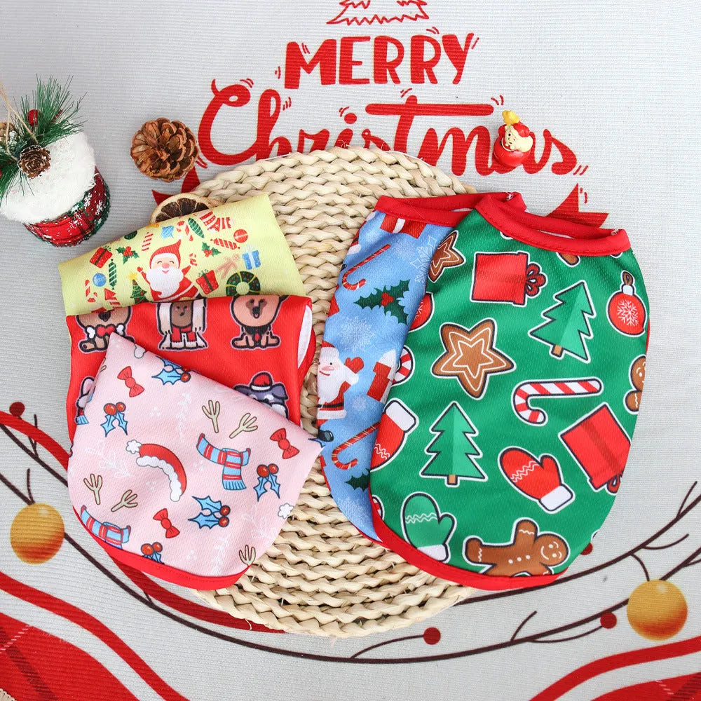 Christmas pet vest for small dog or cat in Red Santa Claus colour, polyester non-shedding short style