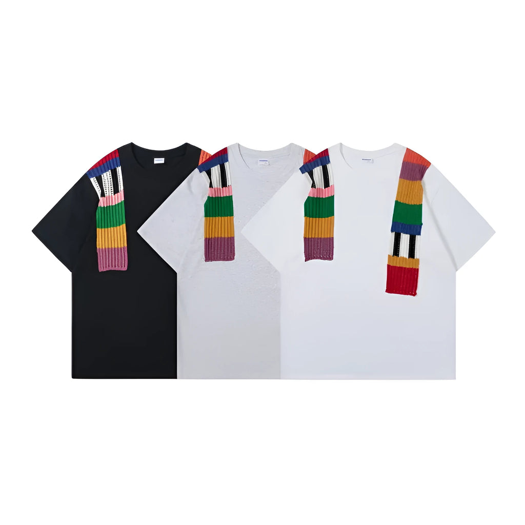 Men's patchwork letter design cotton t-shirt in loose fit with short sleeves