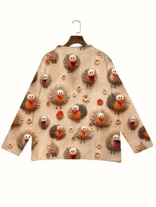 Loose fit digital printed polyester top with lapel collar, shown on a hanger, representing custom print design.