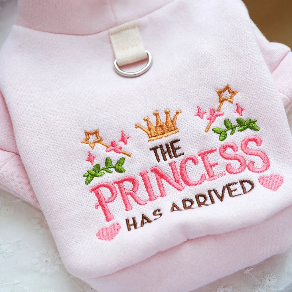 Hooded Little Princess pet sweater in polyester, sizes XS to XL with chest 30-54cm and length 20-40cm