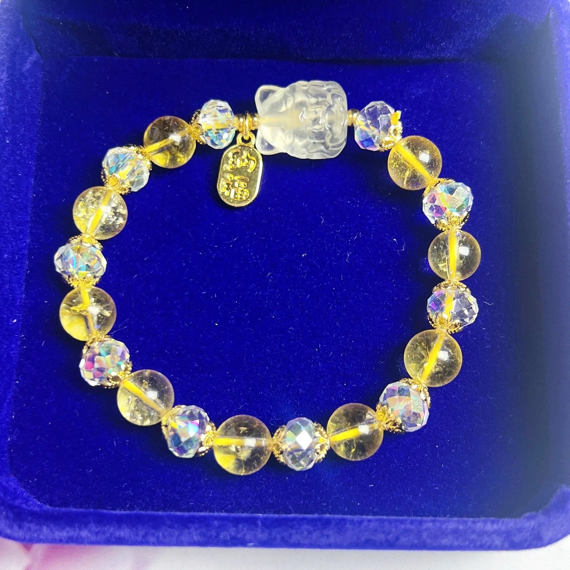 Handmade citrine crystal bracelet with nine-tail fox design for women