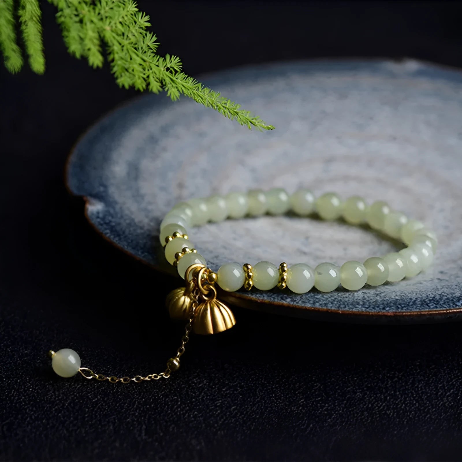 Natural Hetian jade Sunny Water bracelet with fu character and constellation modelling, 6mm diameter