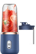 Tunisian dark blue portable USB juicer blender with six blades and 400ml cup.