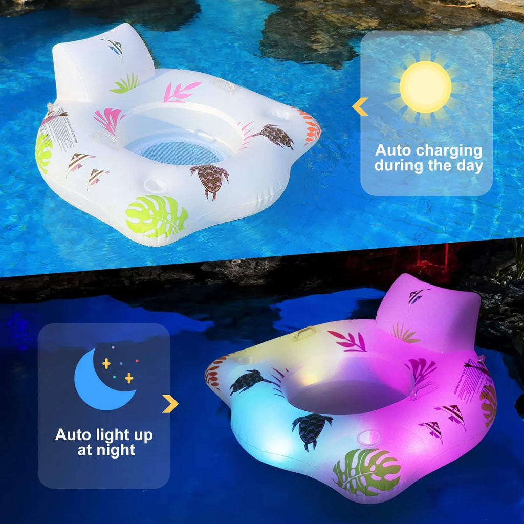 White U-shaped luminous inflatable float for pool lounging.