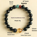 Chinese style obsidian yellow agate jade bracelet showing 8mm and 10mm bead size options.