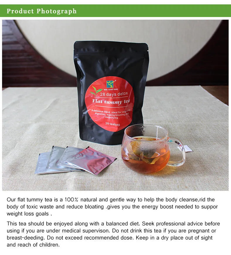 Single bag of 28 Days Slimming Tea with herbal flat belly detox loose leaf blend