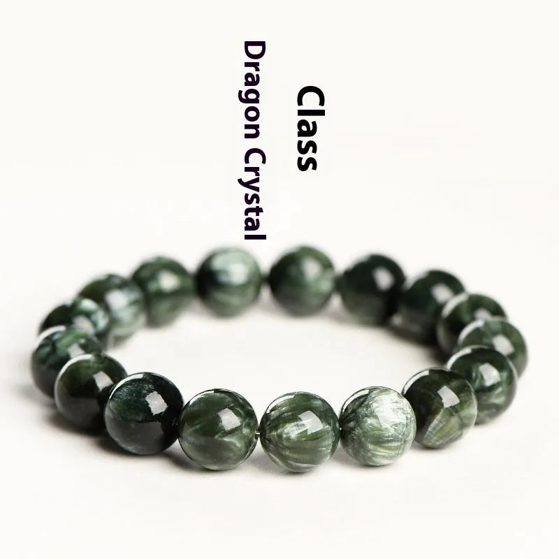Green Dragon Crystal bracelet with 8-9mm geometric round beads and Ruyi design.