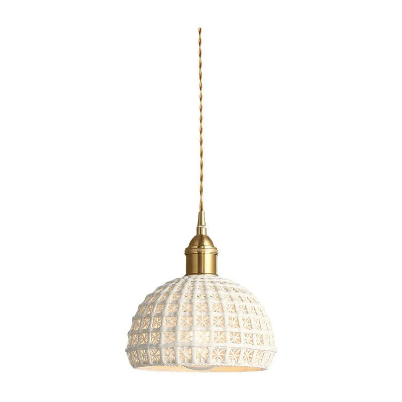 Brass ceramic single-head pendant light in all-copper finish for bedroom or dining room, 220V Nordic hanging lamp