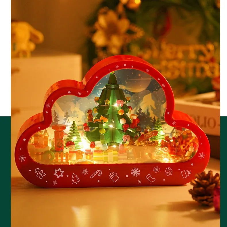 Christmas building block cloud night lamp with decorative mirror frame and LED table light