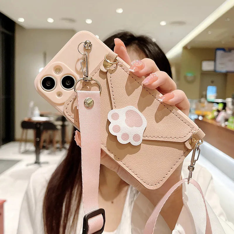 TPU Cat's Paw phone case crossbody protector for iPhone in black colour