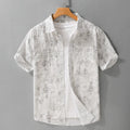 Men's grey white pure cotton short-sleeve cardigan with loose fit and hanging dyed print