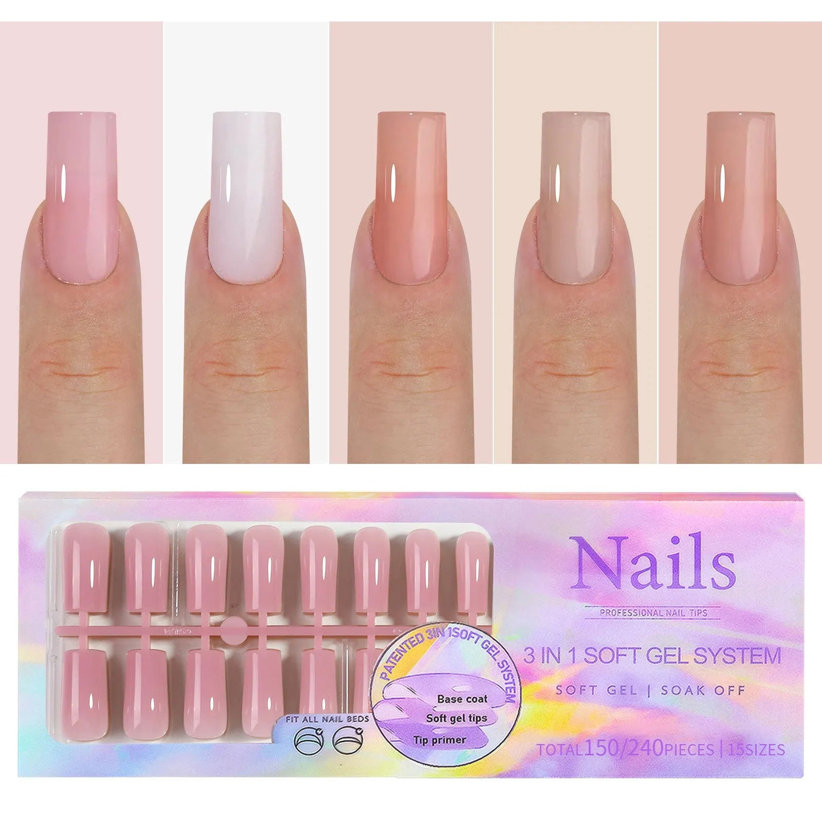 Removable seamless nail stickers in eight nude colour variations for women