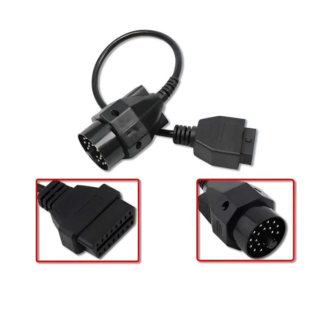 BMW 20-pin to OBD2 16-pin diagnostic connector cable adapter for scan tools.