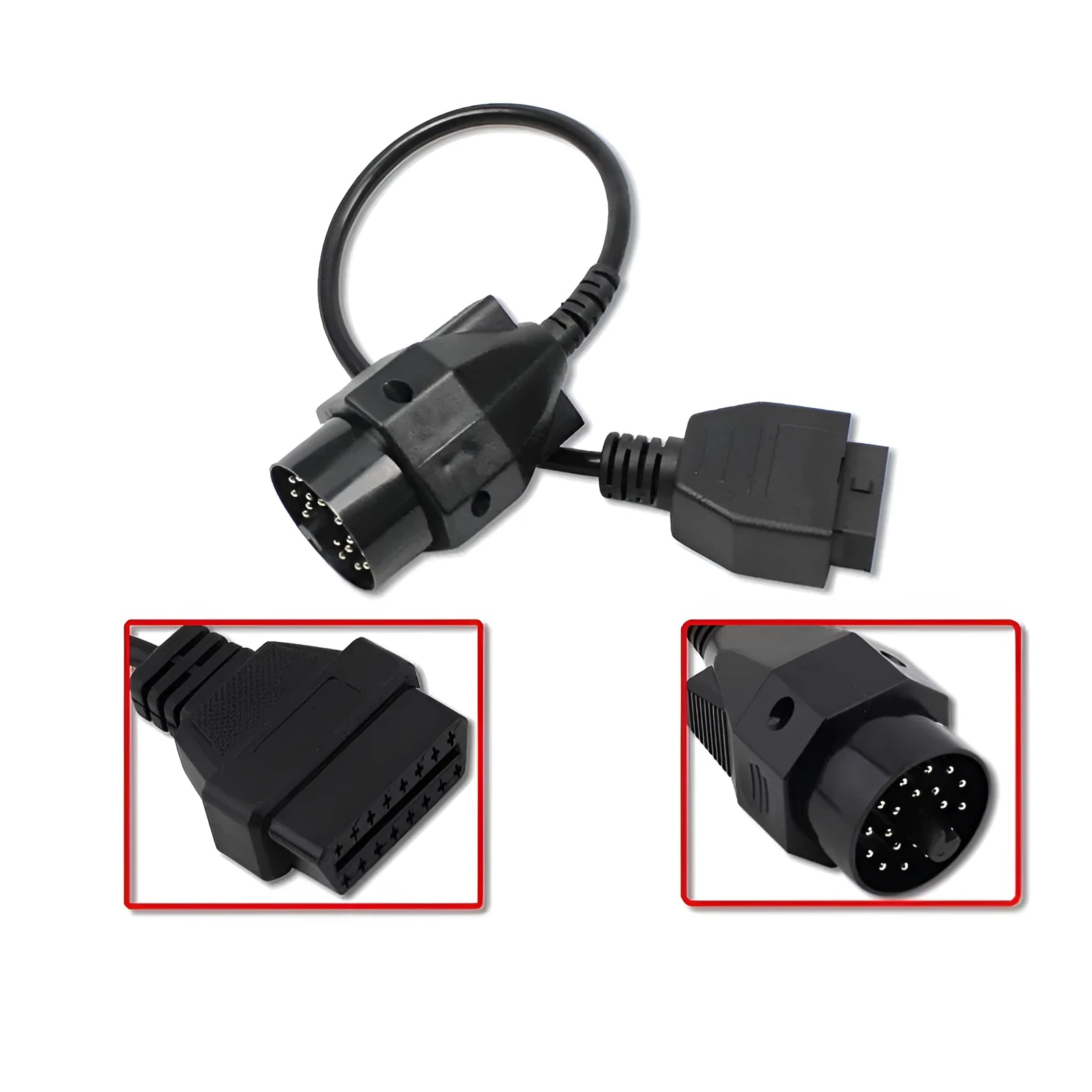 BMW 20-pin to OBD2 16-pin diagnostic connector cable adapter for scan tools.