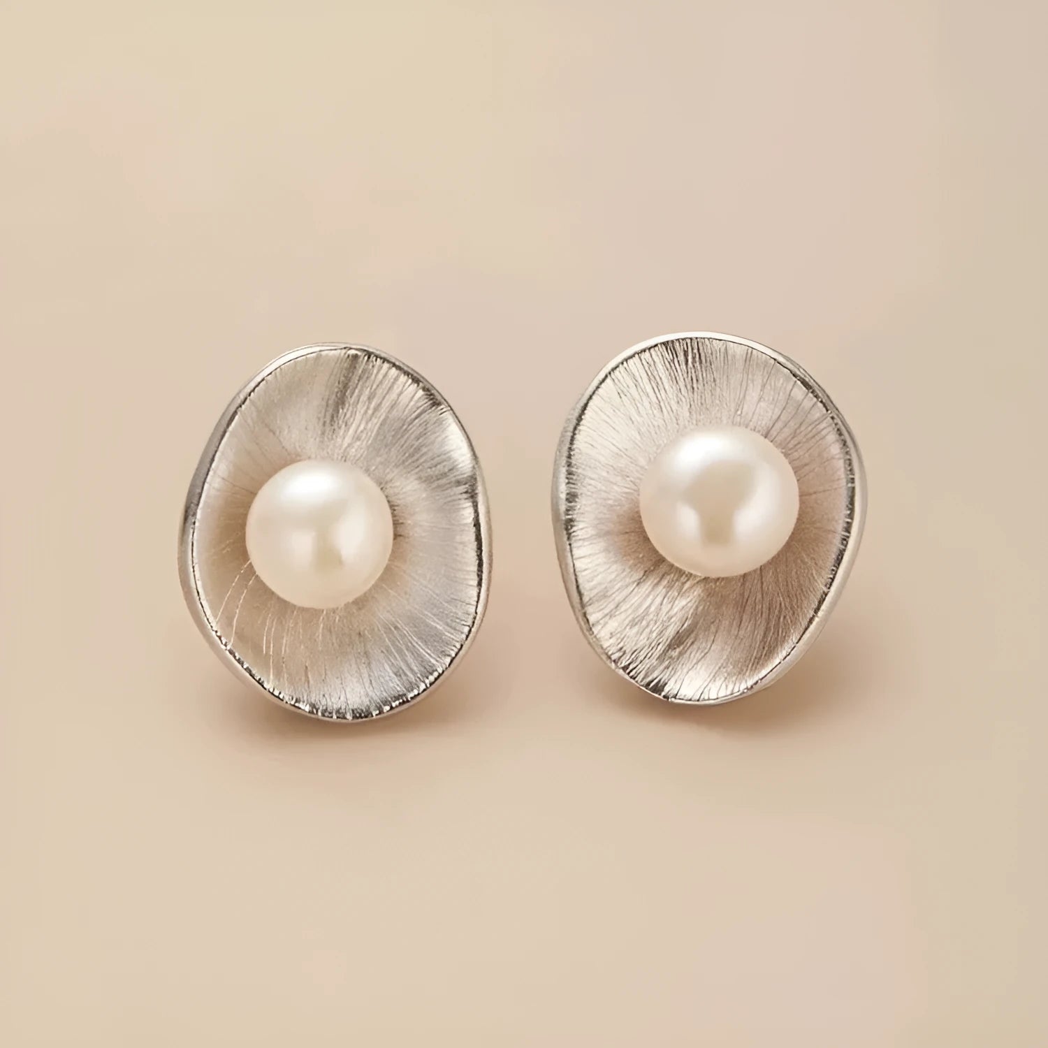 Sterling silver geometric pearl earrings with electroplated gold finish