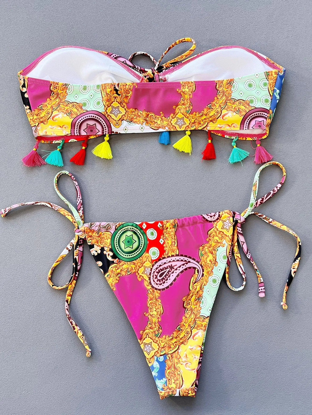Women's printing pattern tube top bikini set with briefs for swimming