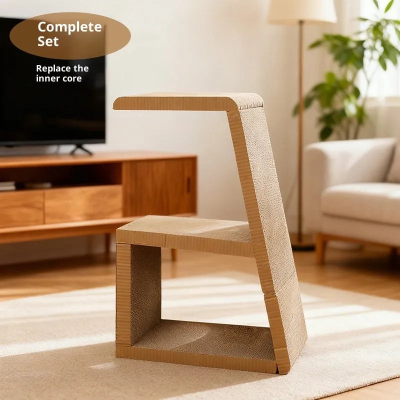 All-in-one corrugated paper cat scratcher and bed with MDF frame, simple style, and replacement core option