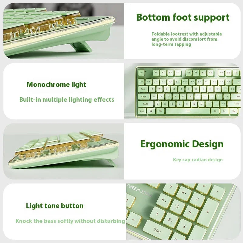 Prewalker V3 wired mechanical-feel keyboard and mouse set in retro green colour on a desk.