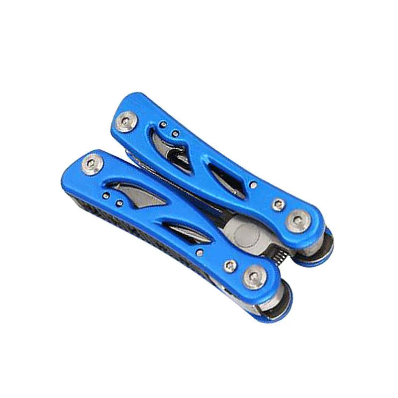 Blue stainless steel folding multi-function pliers with fruit knife and Oxford storage bag