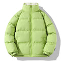 Men's thickened plus size stand-up collar downcotton-padded jacket in black, loose fit, side pockets, solid colour winter coat