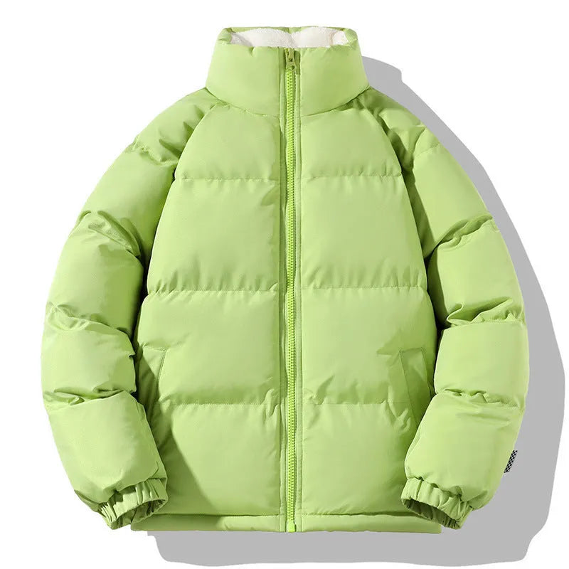 Men's thickened plus size stand-up collar downcotton-padded jacket in black, loose fit, side pockets, solid colour winter coat