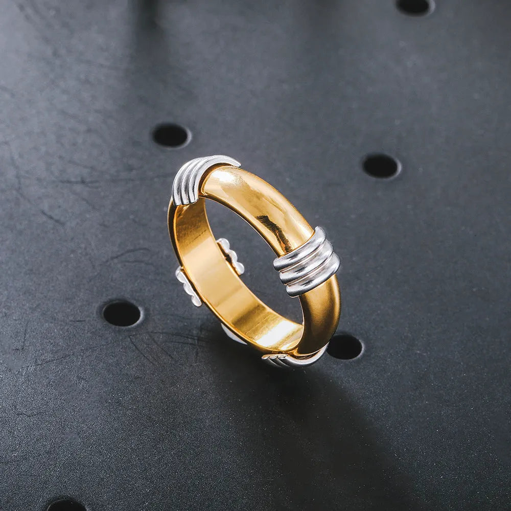 Gold electroplated titanium steel unisex ring with letter number text modelling, sizes 6 Yard and 8 Yard.