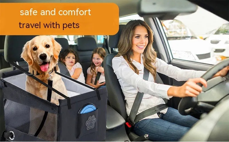 Oxford cloth portable pet crate for dogs in car with 49cm dimensions in black colour