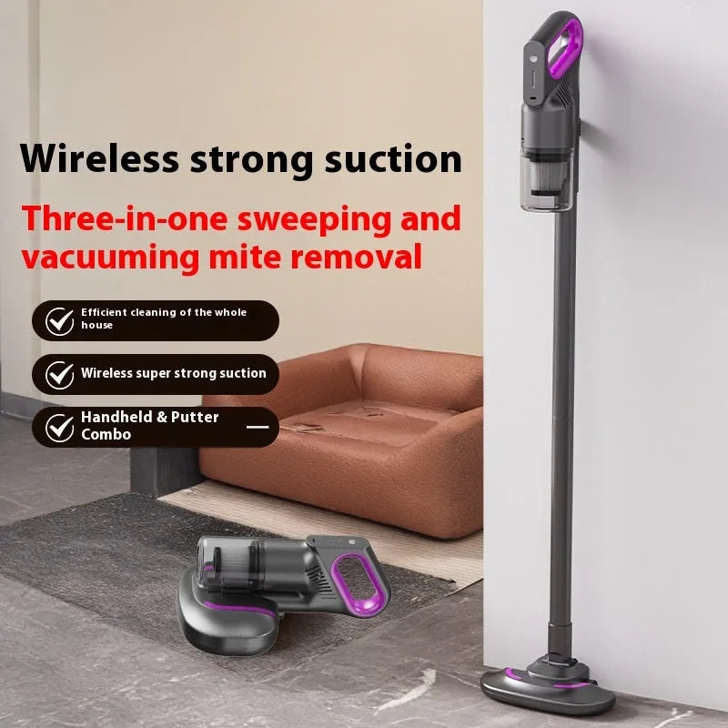 Rose red all-in-one handheld mite vacuum cleaner with 8500PA suction and Type-C charging port