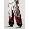 Men's colour gradient plaid letter print straight-leg drawstring casual trousers spring leisurewear