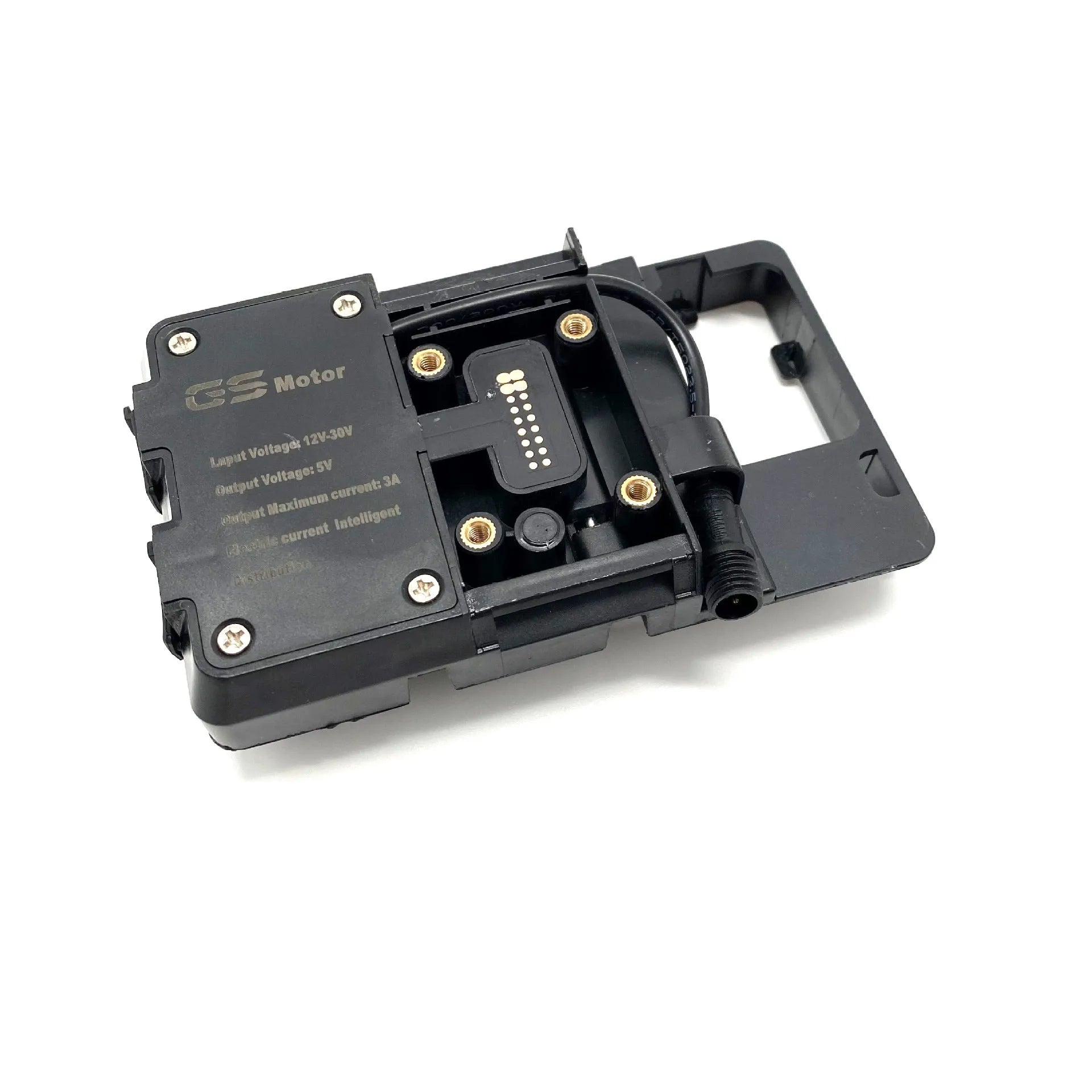 Black ABS plastic motorcycle phone navigation bracket for BMW R1200GS and R1250GS models.