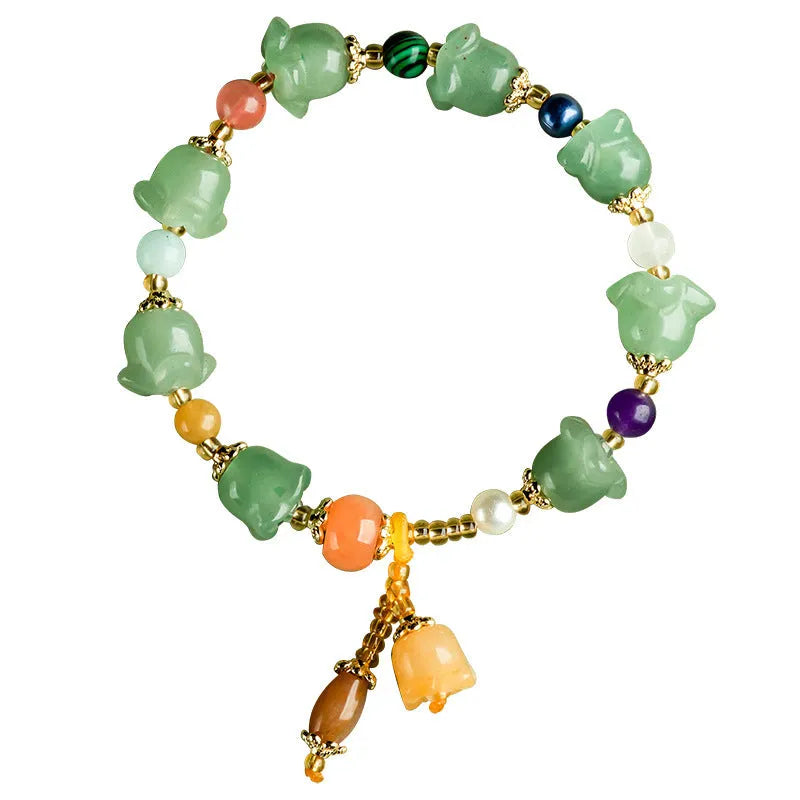 Natural Xinjiang jinsi jade bracelet with hand-carved aventurine orchid beads for women