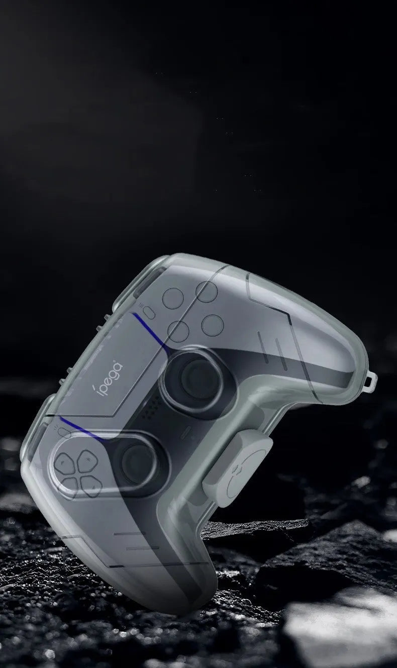 Transparent grey hard plastic game controller protective storage case.