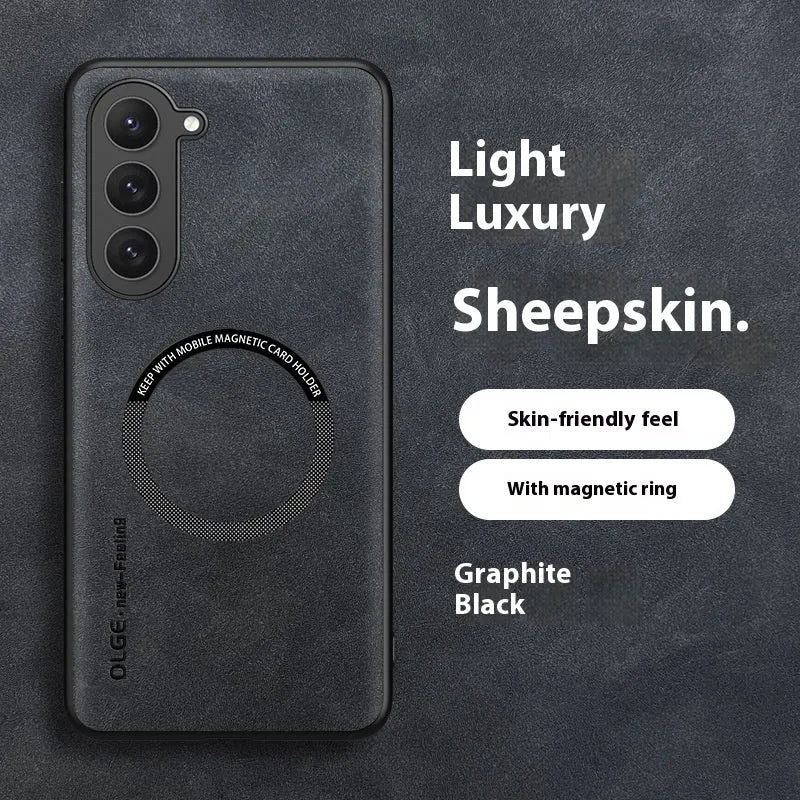 Samsung Galaxy phone case with magnetic ring in Graphite Black imitation leather back cover