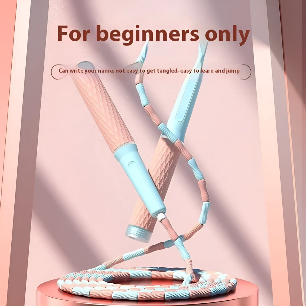 Bamboo bead skipping rope for children with soft PP beads in blue colour option