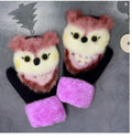 Cartoon animal fleece lined childrens knitted mittens 28cm total length one size